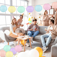 12 PCS Colorful Hanging Paper Lanterns Pastel 10 in Macaron-Colored Neon Chinese