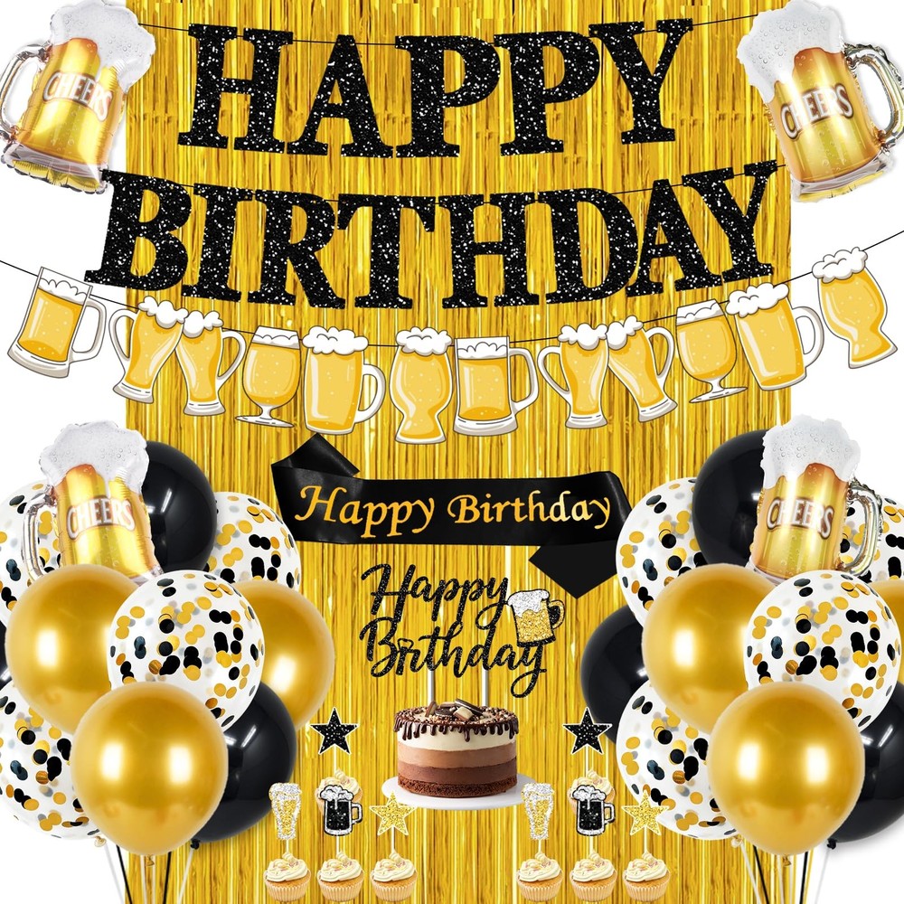 Black and Gold Birthday Decorations, 45PCS Happy Birthday Balloons Decoration…