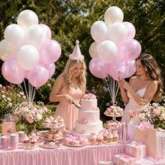 60pcs Pink and White Balloons 12inch, Pearl Pink Double Pearl Pink White