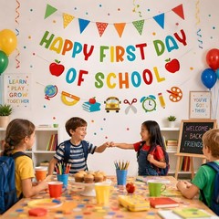 Back to School Decorations Happy First Day of School Banner Sign for Kids