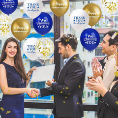 40Pcs Happy Work Anniversary Decorations Balloons Blue Gold Happy Workiversary T
