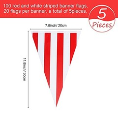5 Sets 160 ft 100 Pieces Carnival Circus Bunting Banner Red and White Striped