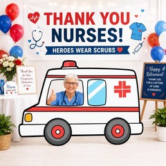 4.3ft Ambulance Cardboard Cutout Photo Booth Props Large Cardboard Plastic St…