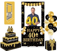 40th Decorations for Men, 29Pcs Photo Booth Prop Set with Freestanding Frame,…