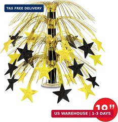 Beistle Star Cascade Centerpiece – Metallic Gold and Black Fringe Table Decorati