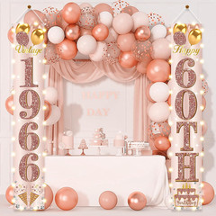 60Th Birthday Party Banner Lighted Decorations for Women-Pink Rose Gold Vintage