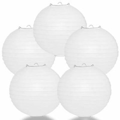 (5-PACK) 12″ White Round Paper Lantern, Even Ribbing, Hanging Decoration