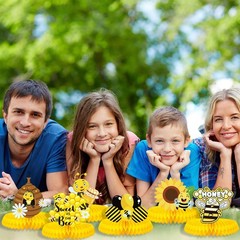 9 PCS Bee Baby Centerpiece Bumble Honeycomb Yellow Table Decorations Birthday