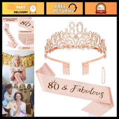 80th Birthday Decorations Set – Crown, Sash & Glitter Kit for Women Party Suppli