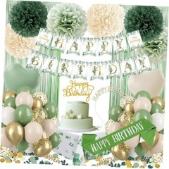 Birthday Decorations Set Party Decoration with Balloons, Banner, Pom Sage Green