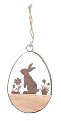 Wood & Metal 16cm Easter Egg Hanging Decoration Bird Hen Bunny Gisela Graham