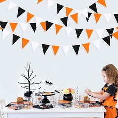 Triangular Flag Orange Black White Banner Halloween Triangle for Outdoor