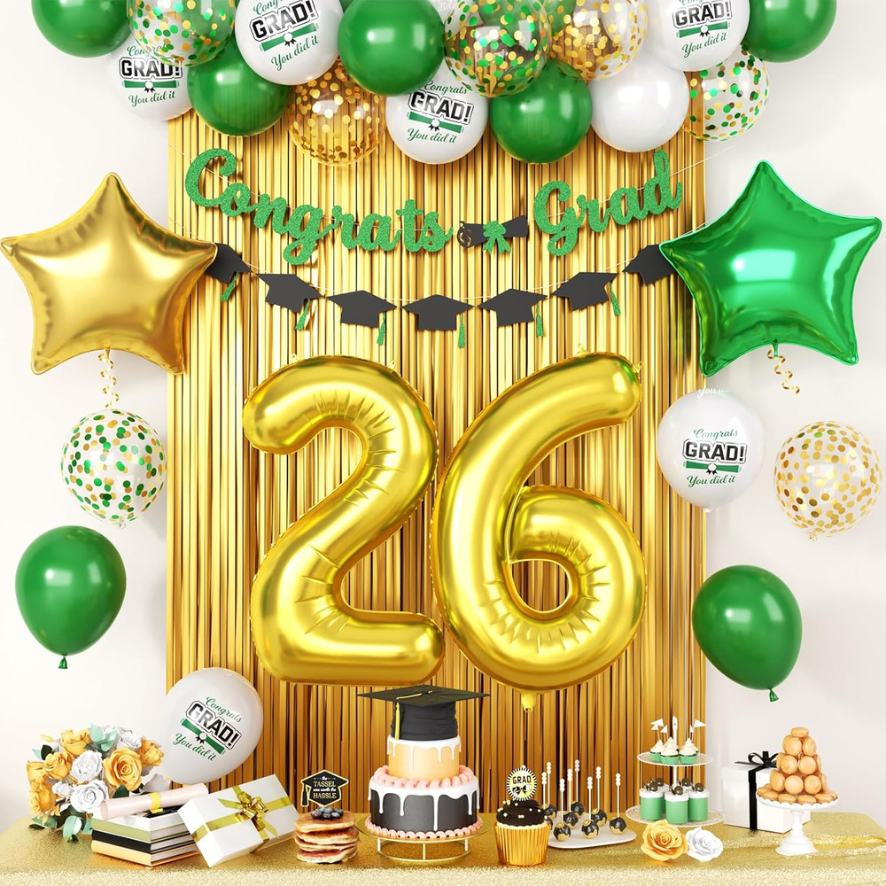 Green White Graduation Party Decorations, Green White 2026 Graduation Decoration