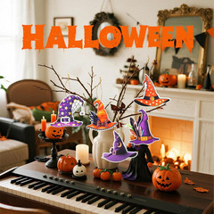 8Pcs Halloween Paper Party Decorations,Witch Hat Hanging Ornaments for Tree Pend