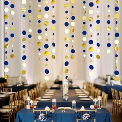 46 Ft Navy Blue and Gold Circle Dots Garland Royal Blue Hanging Paper Polka D…