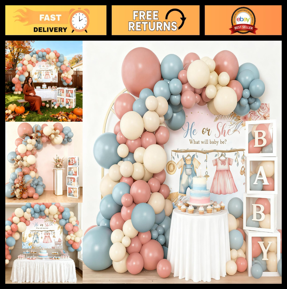 138Pcs Gender Reveal Decorations Kit – Pink & Blue Balloon Garland, Baby Box, Ba