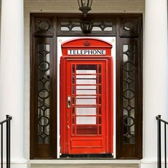 Tomhong Red Telephone Booth Door Cover 71×35 Inch British Style Phone Box Des…