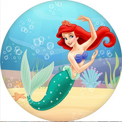 Round Mermaid Princess Ariel Backdrop Background Happy Birthday Party Decor