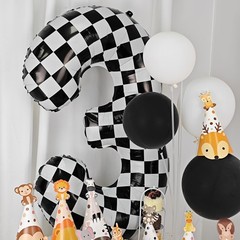 40 Inch Checkered Number 3 Balloon Black and White Checkered Large Foil Numbe…
