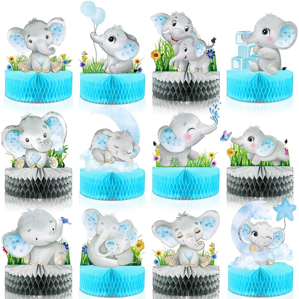 12 Pcs Elephant Themed Baby Shower Decorations Elephant Honeycomb Table Centerpi