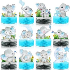 12 Pcs Elephant Themed Baby Shower Decorations Elephant Honeycomb Table Centerpi