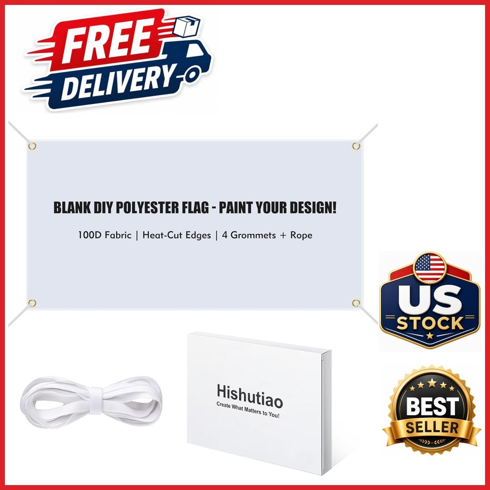 Large Blank Banner 2×6 Feet White Polyester for DIY Sublimation Decor