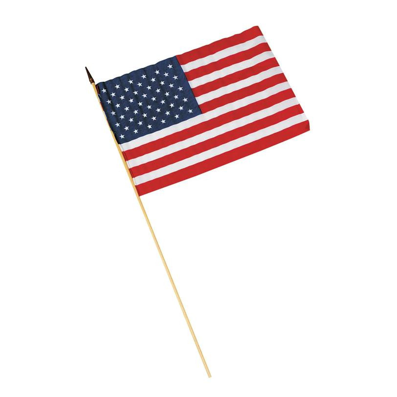 18″ x 12″ Large Poly-Cotton American Flags on 30″ Wood Stick – 12 Pc.