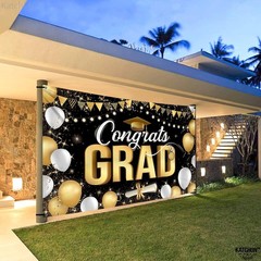 Graduation Decorations 2026 Black and Gold Congrats Grad Banner 72×44 Inch
