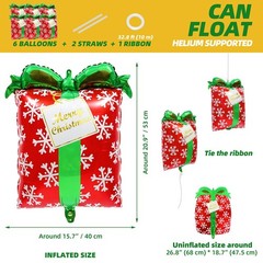 6PCS Christmas Gift Box Balloons Red Green Cube Snow Pattern Decor for Party