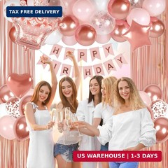 Rose Gold Birthday Decorations for Women with White Pink Rose Gold Balloons Happ