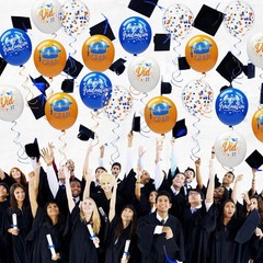 74 Pack Blue and Orange Graduation Balloons Class of 2026 Graduation Decorations