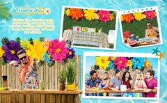 22 Pcs Hawaiian Beach Backdrop with Hawaii Paper Flowers Decorations Set 71 x 43