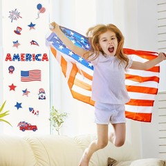 2 Sheet Patriotic Thick Gel Clings 4th of July American Flag Star Truck Gnome Re