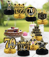 9 Pcs 70th Birthday Decoration for Men Women Happy 70th Birthday Honeycomb Cente