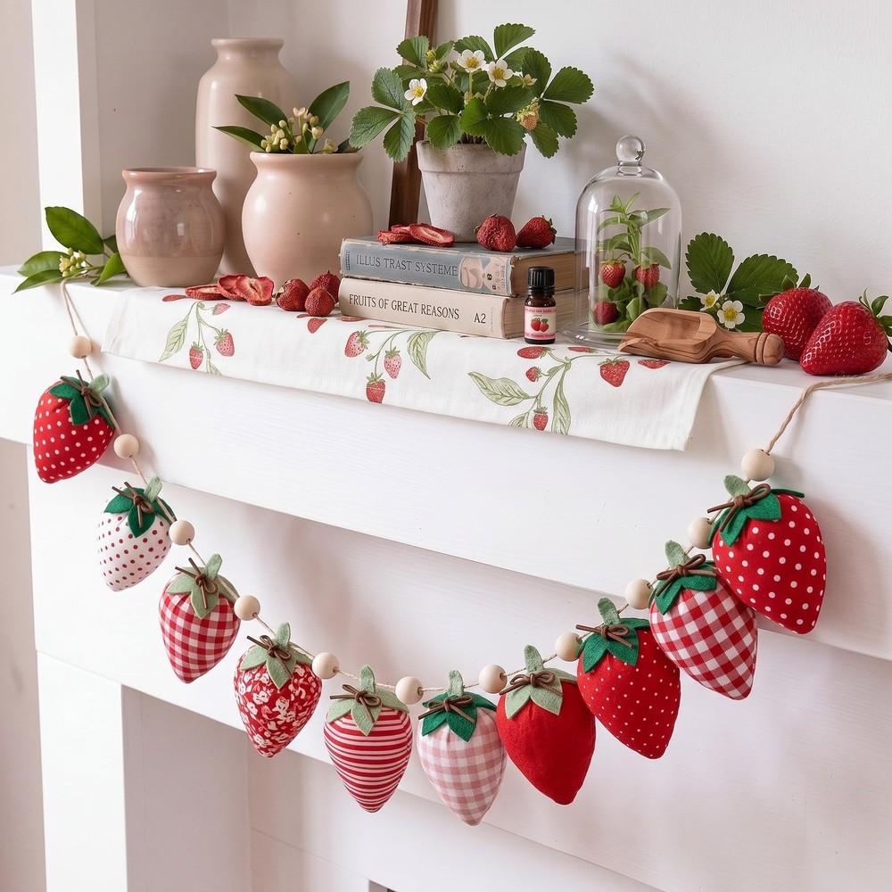 Strawberry Garland Decoration Vintage 3D Strawberries Banner Decorations Clot…