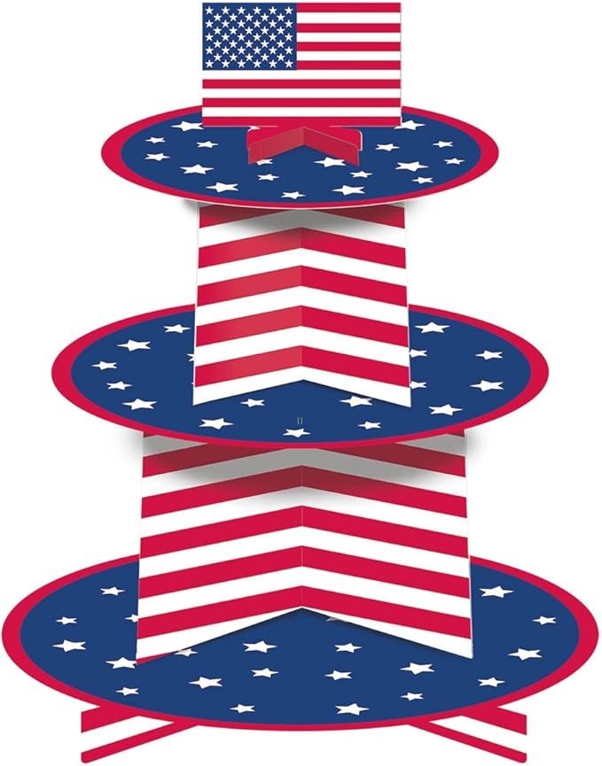 Functional American Flag-Inspired Cupcake Stand Party Decoration Supplies, 11″ x