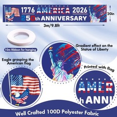 250th Anniversary American Banner, 1776-2026 250 Years USA Birthday Banner, 1…