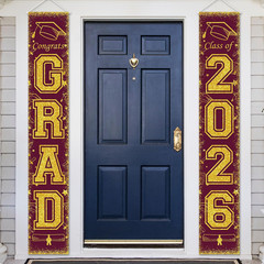 2Pcs 2026 Graduation Porch Banner Class of 2026 Congrats Grad Door Sign Decor