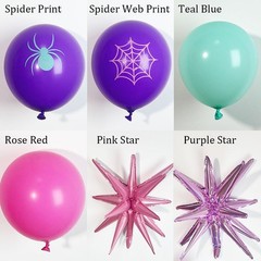 129Pcs Pink Spider Balloon Arch Kit, Rose Red Pastel Teal Blue Purple Balloon…