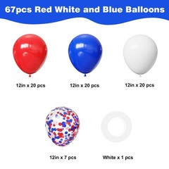 Red White and Blue Balloons, 67pcs 12 Inch Red White and Royal Blue Balloon 4t