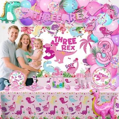 314Pcs Pink Dinosaur Birthday Party Decorations for 25 Guests – Balloon Arch, Ba