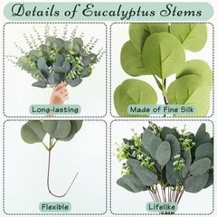 FENYUAN Eucalyptus Stems Bulk 30 Pcs, 4 Kinds Mixed Artificial Silver Green