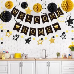 Welcome Home Decorations Banner with Glitter Stars Hanging Black