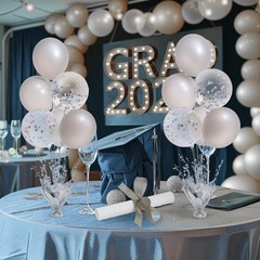 4 Set Silver Table Balloon Centerpiece Kit with Confetti Balloons for Parties
