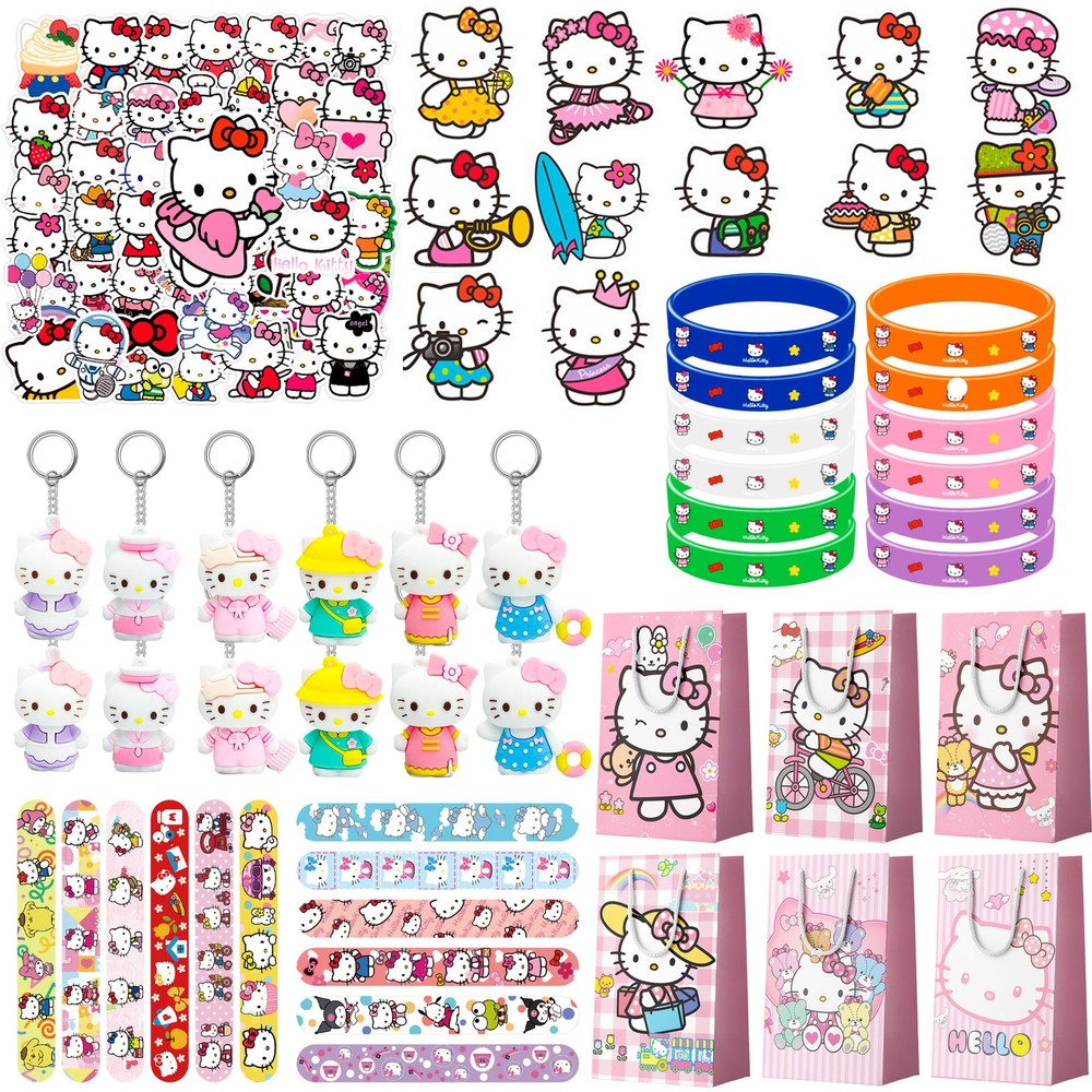 110 Pcs Hello Kitty Party Favors,Hello Kitty Kids Party Bag Sticker Chain Badge