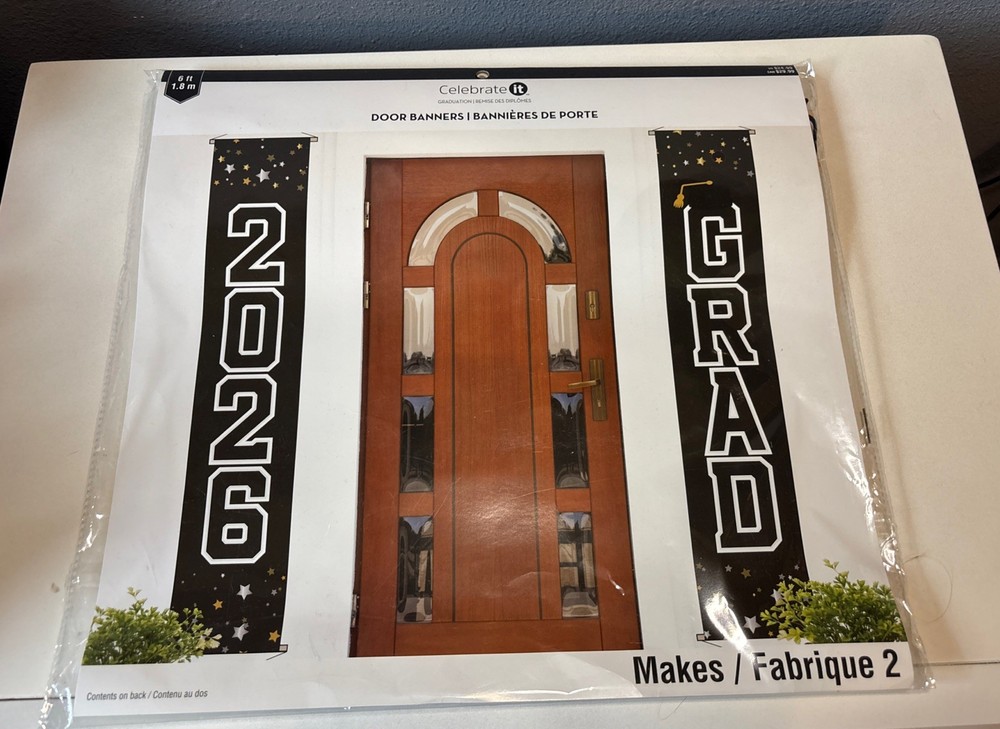 Graduation Door Banners 2026 Grad Celebrate It Black & White 6 Ft New