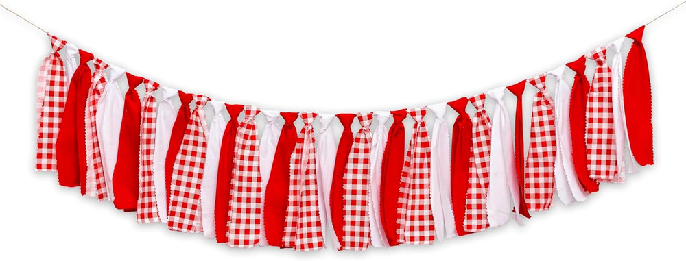 Red and White Gingham Fabric Banner – Checkered High Chair Banner Party Decorati