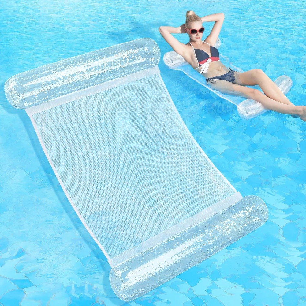 Pool Float Hammock Inflatable Water Glitter 4-in-1 Multi-Purpose Inflatable S…