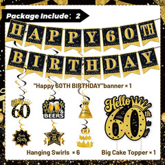60Th Birthday Decorations for Men, 35Pcs Black Gold Back in 1966 Birthday Party