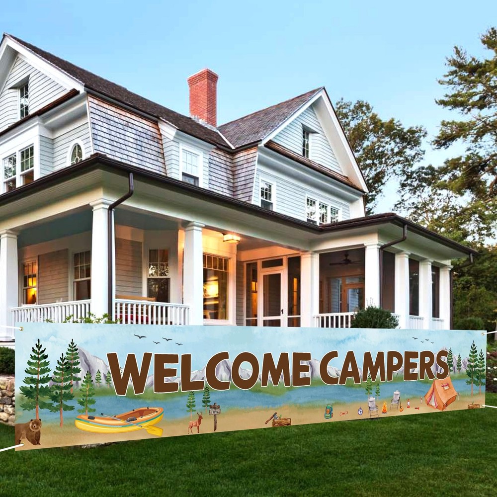 Hippeny Welcome Campers Banner, Camping Theme Birthday Party Decoration, Fami…
